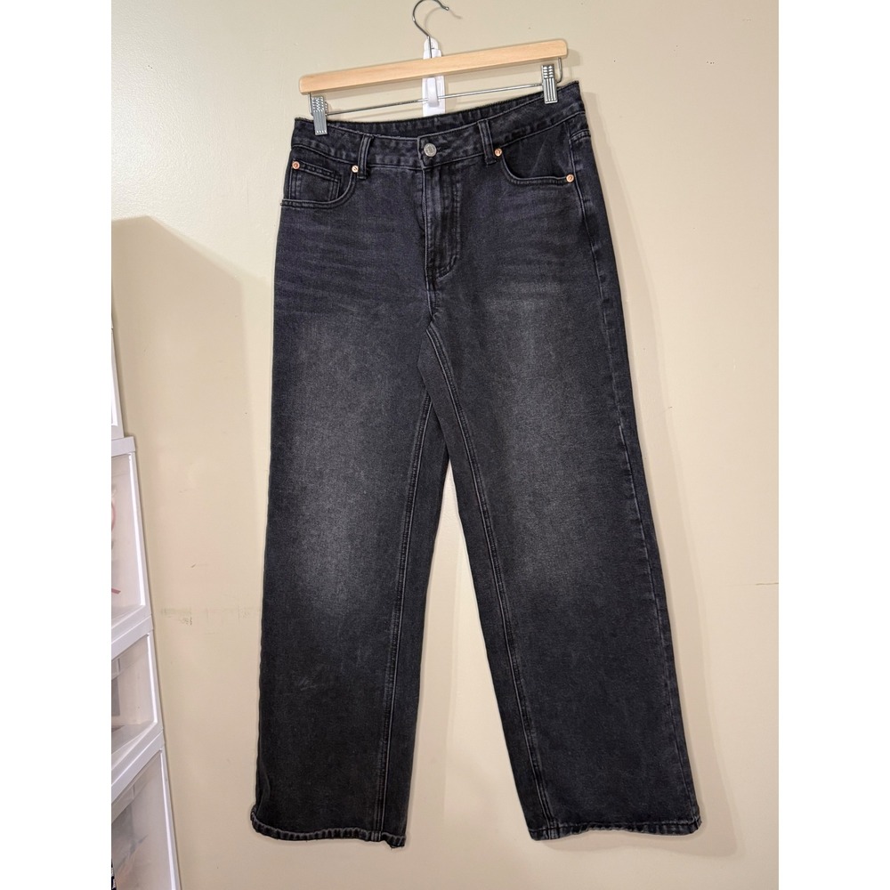 MYOURSA Washed Black Wide Leg Jeans High Waisted Denim Pants MYJ614 Womens M